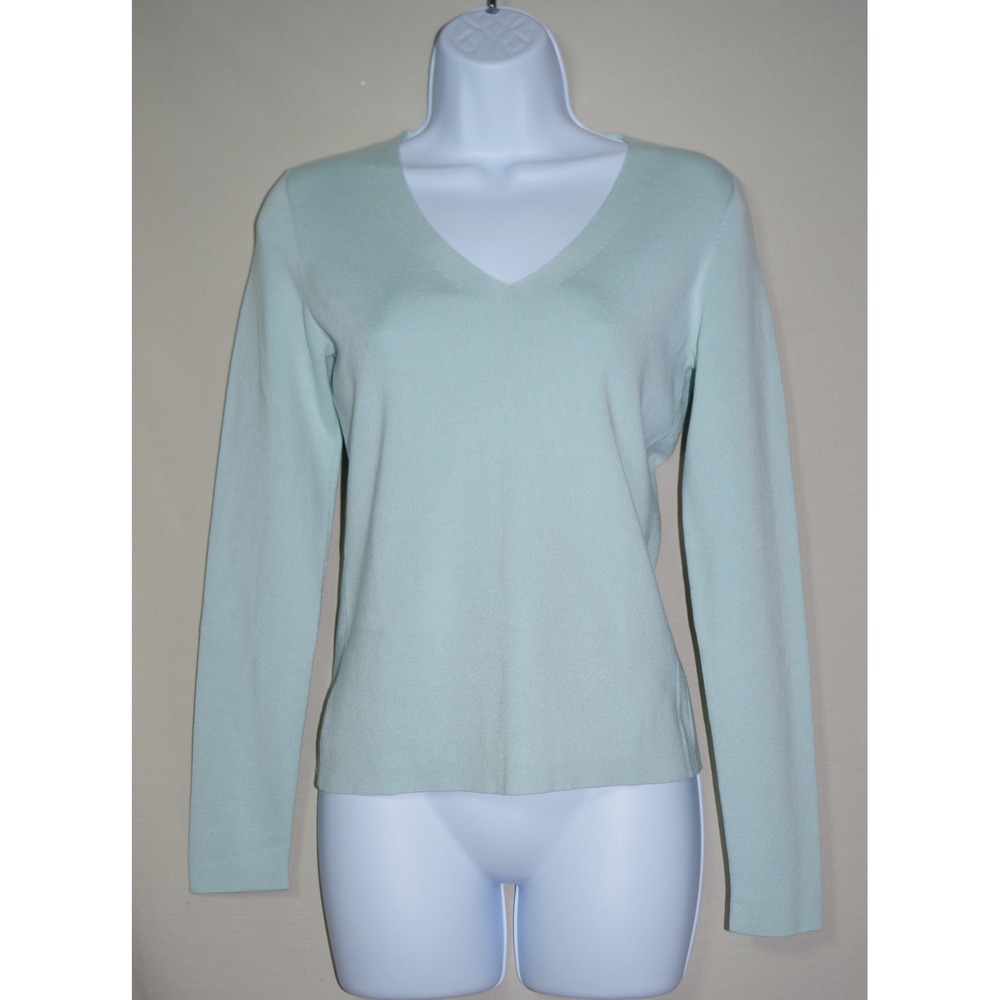 Ann Taylor LOFT Woman's Small Mint Green Silk Blend V-Neck Ribbed Sweater